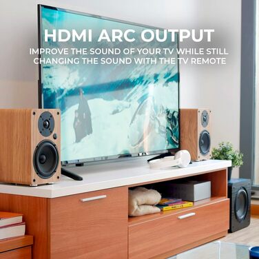 VULKKANO A5 ARC Поличкові колонки Bluetooth 5.0 з HDMI ARC, оптичним входом, RCA, USB, вихід для сабвуфера, коричневі