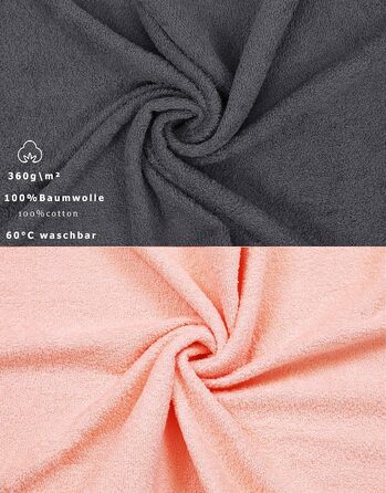 Комплект рушників Betz Palermo 6 шт: 2 банних 70x140 см, 4 рушники 50x100 см, сауна-рушник, антрацит/абрикос