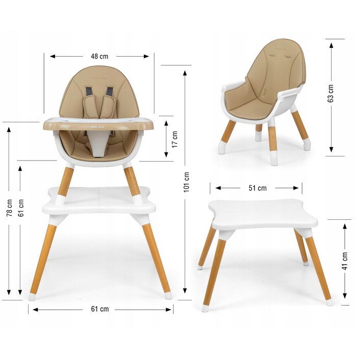 Стілець для годування 2в1 дерев'яний зі столиком-тацею Malmo Beige Milly Mally