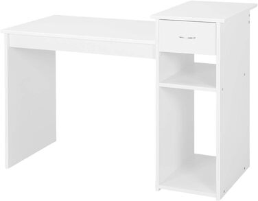 Стіл для комп'ютера Yaheetech 112x82x50 см, білий, з висувною шухлядою та 2 полицями з МДФ, офісний письмовий стіл
