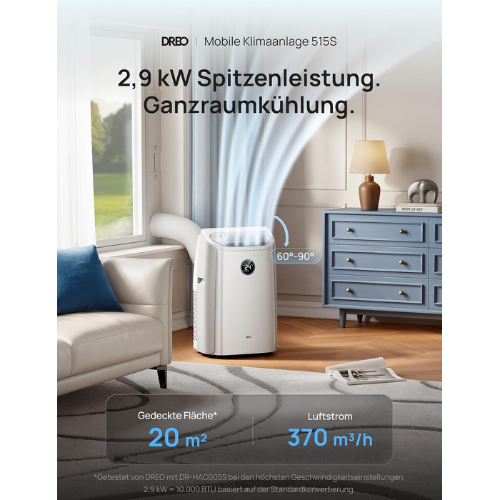 Мобільний кондиціонер DREO AC515S 10000 BTU для спальні з Wi-Fi, таймером на 24 год та функцією осушення