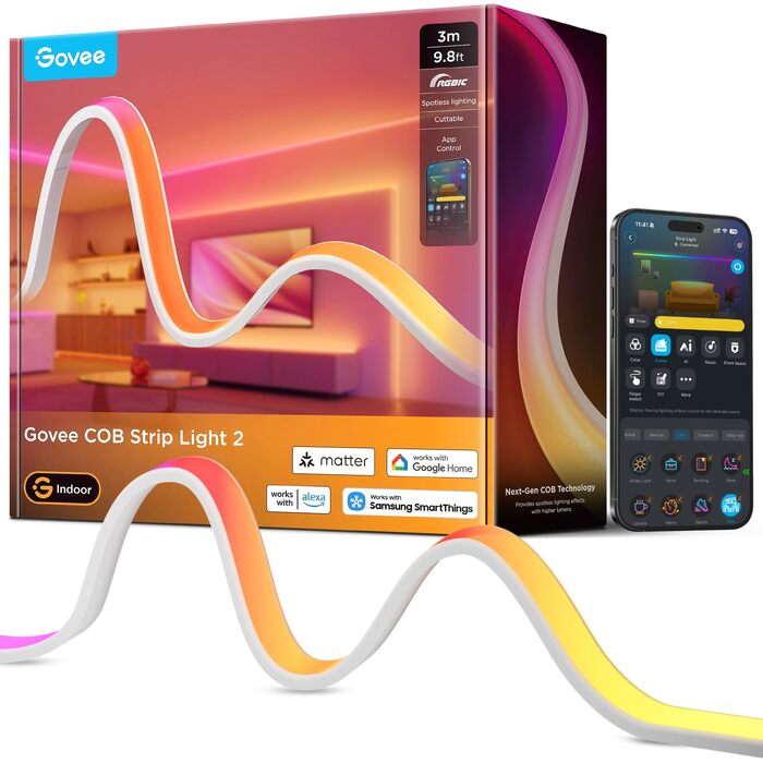 Світлодіодна стрічка Govee COB Strip Light 2 RGBIC, 3м, колірна температура 1000K-10000K, підтримка Matter