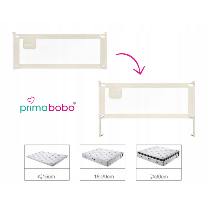 Захисна бічна стінка для ліжка Primabobo Classic 200x180 см, складана, бежева, 3 шт.
