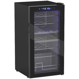 Винний холодильник HOMCOM 2 зони 28 пляшок 74 л 5-18°C компресорний холодильник для напоїв зі світлодіодним світлом, скляні дверцята проти ультрафіолету, невеликий холодильник для пляшок у винній шафі з сенсорним екраном чорний