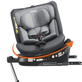 Дитяче автокрісло Jovikids 360° з ISOFIX, i-Size 40-150 см, для дітей від народження до 12 років, реверсивне, з функцією лежання, знімним козирком, сертифікат ECE R129, темно-сіре
