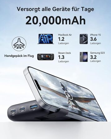 Power Bank INIU 20000mAh 65W: зарядний пристрій для телефону та ноутбука. USB-C, сумісний з MacBook, iPad, iPhone, Steam Deck. Чорний