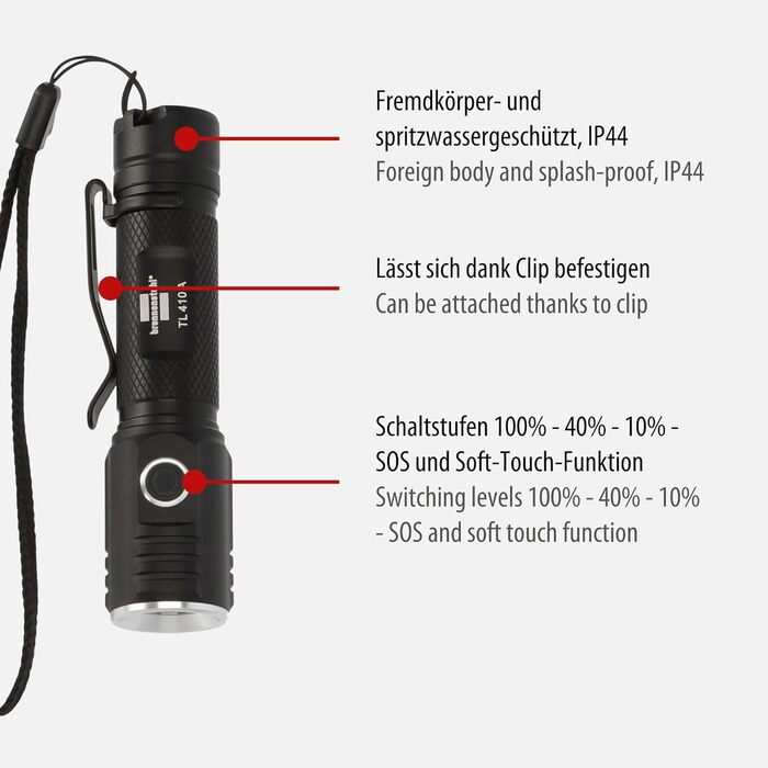 Акумуляторний ліхтар Brennenstuhl LuxPremium TL 410 A з LED Osram, 400 лм, до 29 годин роботи, 131 м дальність, захист IP44
