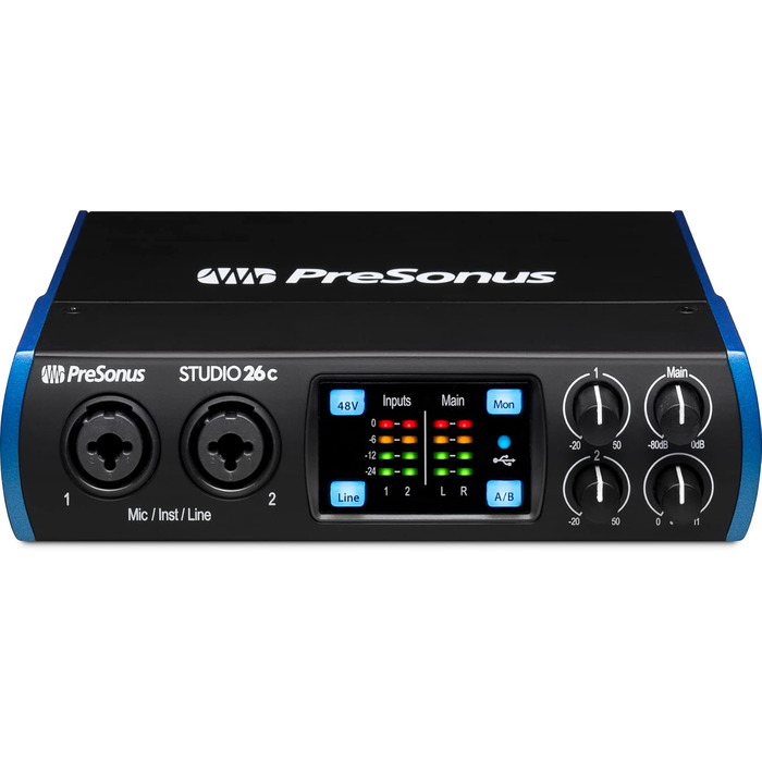 Аудіоінтерфейс PreSonus Studio 24c USB-C для запису, стрімінгу та подкастингу з пакетом програмного забезпечення (Studio One Artist, Ableton Live Lite)