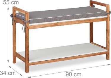 Лавка для взуття Relaxdays з сидінням, дерев'яна, знімна подушка, 55x90x34 см, багатоколірна