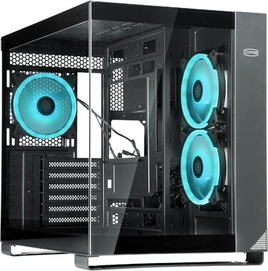 Корпус для ПК CPS C3T500 ARGB Tower ATX, 6x120 мм ARGB вентилятори, сумісний з RTX 40, подвійне загартоване скло, безстійковий дизайн, чорний, PCCOOLER