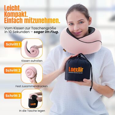 Подорожня подушка для шиї з капюшоном з ефектом пам'яті (Memory Foam) для літака та авто, бавовняна, рожева (Sakura Pink)