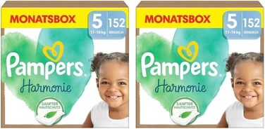 Підгузки Pampers Harmonie розмір 5 (11-16 кг), 304 шт (2 упаковки по 152 шт), гіпоалергенні для чутливої шкіри