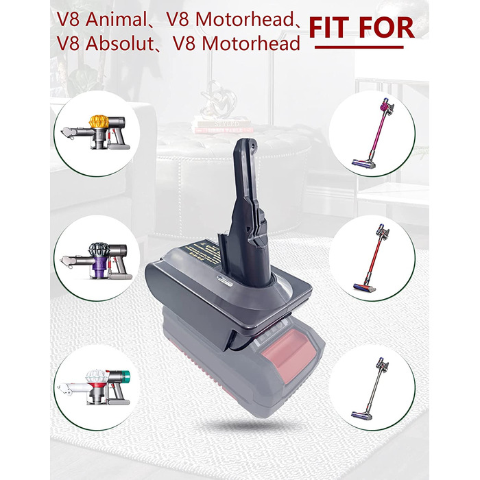 Адаптер акумулятора URUN EIN18V8 для Dyson V8, сумісний з акумуляторами Einhell 18V, для пилососів Dyson V8 Animal/Absolute (тільки адаптер)