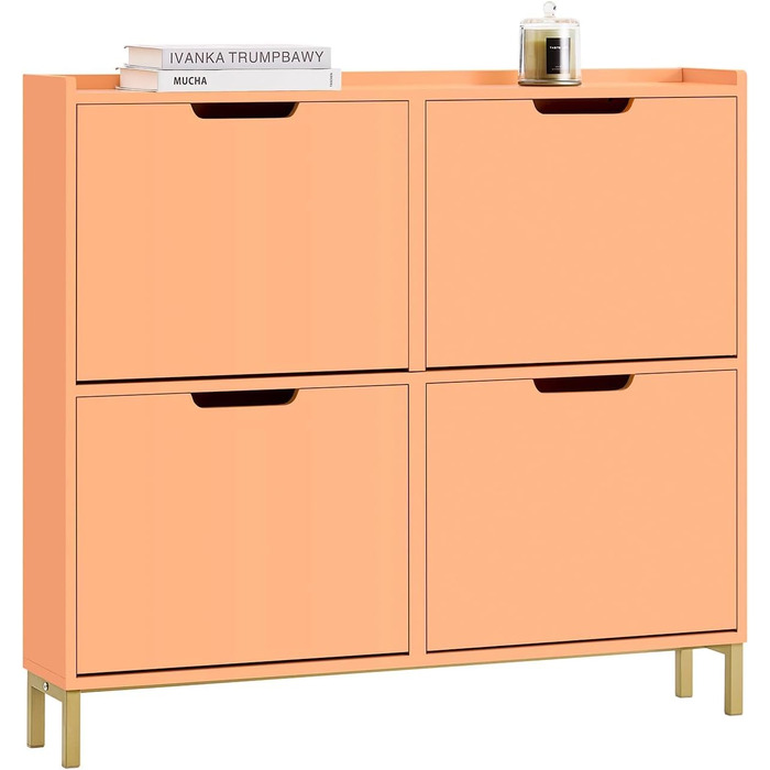 Шафа для взуття SoBuy FSR100-W: вузька, з 8 полицями, 4 дверцята, білий колір, 100x91x19 см