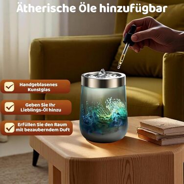 Декоративний міні-фонтан VOREEN з підсвіткою LED, ви blowing-скло, жовтий, 15 см — заспокійливий фонтан для вітальні, спальні та офісу