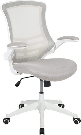 Ергономічне офісне крісло Flash Furniture, сітка, середньої висоти, з відкидними підлокітниками, світло-сіра сітка/білий каркас, 64.77x62.23x104.78 см