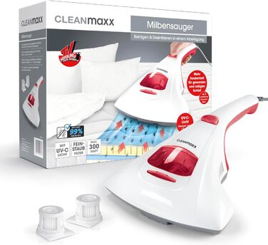 Пилосос для матраців CLEANmaxx з УФ-C, проти алергенів та пилових кліщів, без хімії, з миється HEPA-фільтром, для ліжка, матраца, комплект з 2 фільтрами