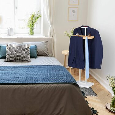 Стійка для одягу Relaxdays з полицею, дерев'яна, для костюмів без складок, МДФ і метал, 102x46x24 см, біла
