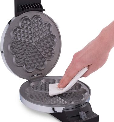 Вафельниця Cloer 185 для серцевидної вафлі, 930 Вт, 16 см, важкі антипригарні пластини, індикатор готовності, корпус із нержавіючої сталі, хромована