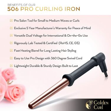 Плойка для локонів Golden Curl Beach Waves, 18–25 мм, рожеве золото, для короткого та довгого волосся, 5 років гарантії