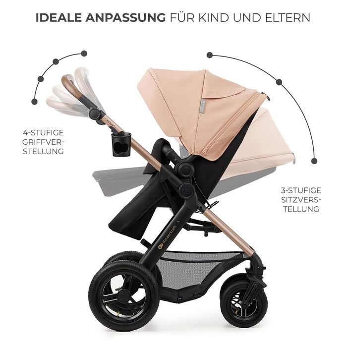 Дитяча коляска Kinderkraft MOOV2 4 в 1 з автокріслом I-SIZE, бежевий колір