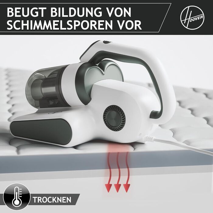 Пилосос для матраців і оббивки Hoover HMC510UV 4-в-1 з УФ-ліхтарем, сенсором пилу та функцією сушки — проти пилових кліщів, бактерій, алергенів і цвілі