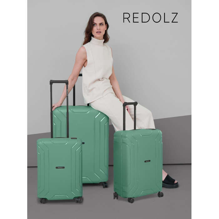 Набір валіз REDOLZ Essentials 15 (S, M, L) з поліпропілену, Sea Green: 3-точкова система замикання без блискавки, TSA-замок, 4 подвійні колеса