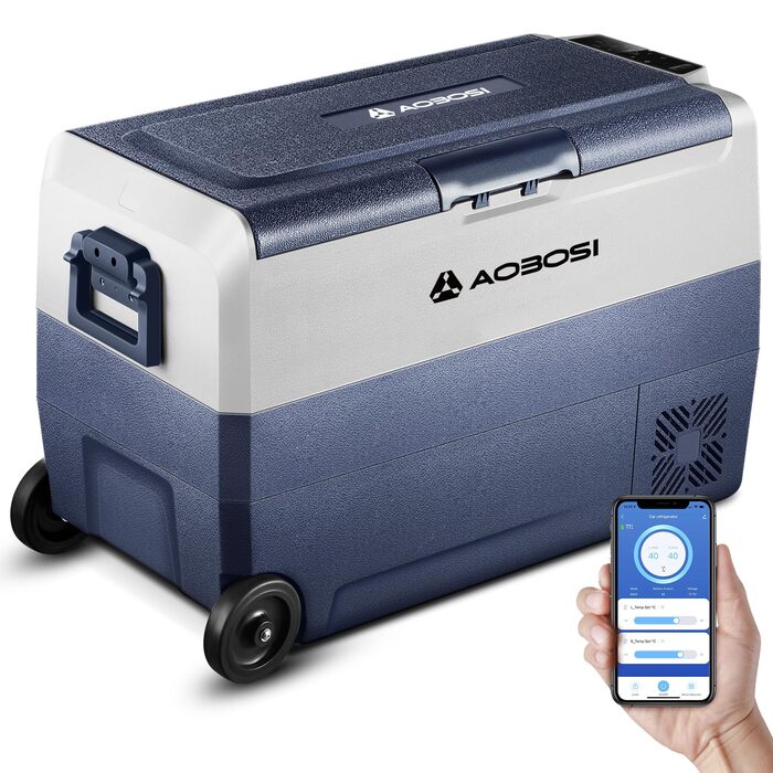 Автомобільний компресорний холодильник AAOBOSI 50л з Wi-Fi, 12/24V/220V, -20°C для авто, кемпінгу, вантажівок, з двома зонами охолодження