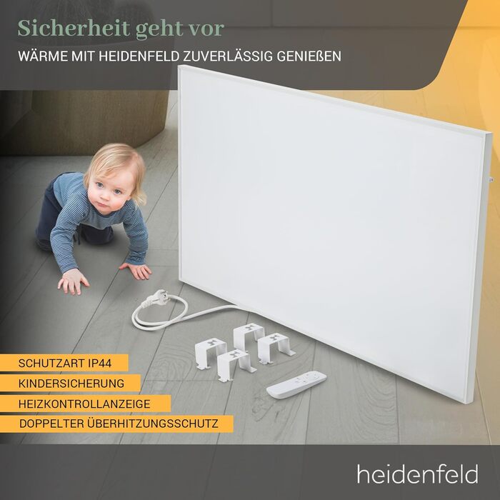 Інфрачервовий обігрівач Heidenfeld HF-HP140 | 300 Вт | 10 м² | Керування через додаток, пульт, сенсорна панель | Мобільний електрообігрівач з термостатом
