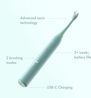 Електрична звукова зубна щітка Ordo Sonic Lite з 35 000 імпульсів/хв, для дорослих, 2 режими, акумулятор до 5 тижнів, таймер, водонепроникність, USB-C, з шалфеєм