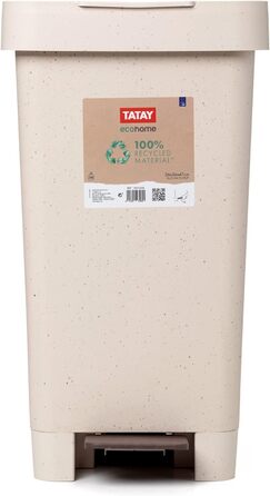 Смітник для кухні TATAY Smart ECOHOME, 25 л, з педаллю, поліпропілен, BPA Free, під мішки 30 л, 100% перероблені матеріали, бежевий