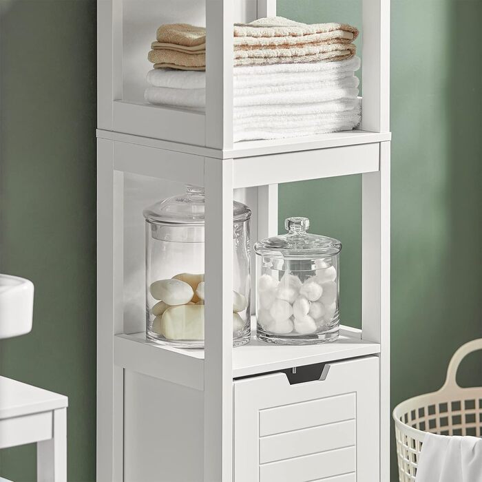 Висока шафа для ванної SoBuy FRG126-W, біла, з ніжками, 30x144x30 см – меблі для ванної кімнати