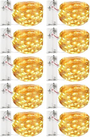 LED гірлянда на батарейках з таймером, 3 м, 30 LED, мідний дріт, тепле біле світло, комплект 10 шт. – для декору, вечірок, весілля, Різдва, Хелловіну