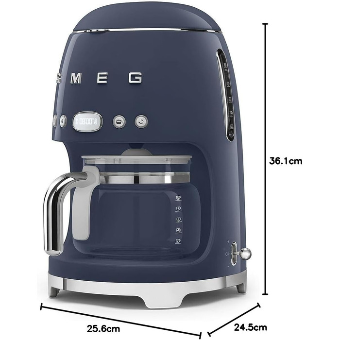 Кавоварка крапельна Smeg DCF02NBEU Navy Blue 12 чашок з автостартом та регулюванням міцності