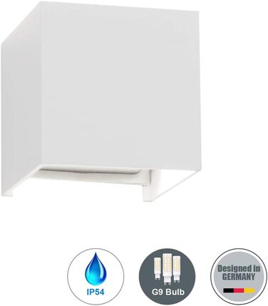 Світильник настінний Klighten 9W LED із замінною лампою G9, вологозахищений IP54, для внутрішнього та зовнішнього використання, тепле біле світло 3000K, білий колір