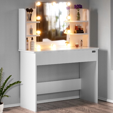 Туалетний столик Casaria, білий МДФ, 108x40x140 см, з LED-підсвіткою