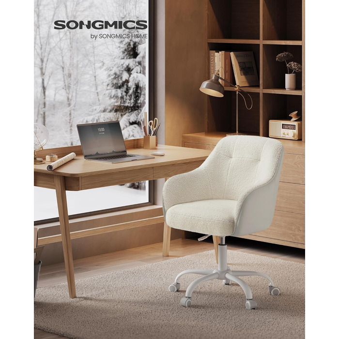 Офісне крісло SONGMICS, обертове, регульоване, до 110 кг, дихаючий шерпа та PU, для робочого кабінету, спальня, капучино-бежеве