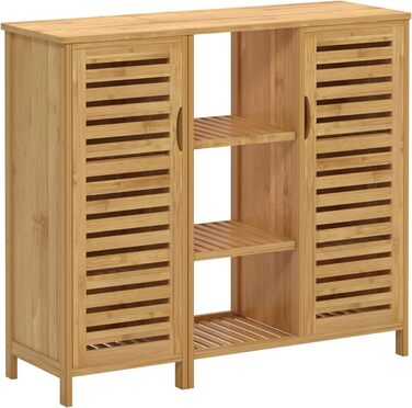 Шафа для ванної кімнати Sogesfurniture з бамбука, шафка для ванної, приліжкова шафка з 4 полицями та жалюзі-дверцятами, шафа для зберігання у ванну кімнату, вітальню, кухню (33x100x87 см)