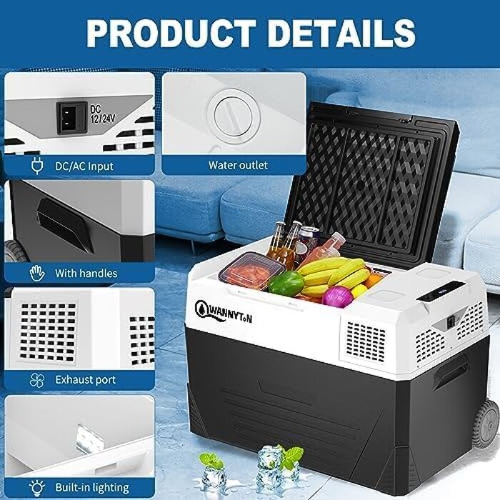 Автомобільний компресорний холодильник Wannyton 18л, 100-240V/12V, для напоїв, чорно-білий