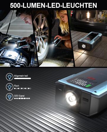 Бустер для авто Starthilfe Powerbank 6000A: пусковий пристрій з компресором 150 PSI, 12V для бензинових (до 9л) та дизельних (до 7.5л) двигунів, синій