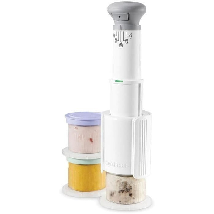 Морожениця Cuisinart FreezeEase з автоматичним охолодженням: морозиво, сорбет, заморожений йогурт - 3 режими, без попереднього заморожування, готовність за 40 хвилин, функція підтримки температури (біло-сіра)