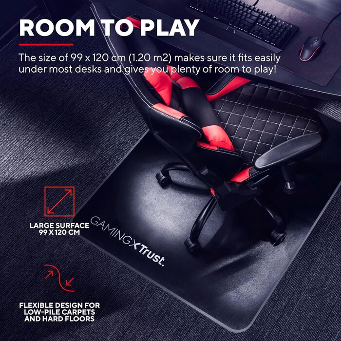 Килимок для офісного та ігрового крісла Trust Gaming GXT 715, 99 x 120 см, чорний