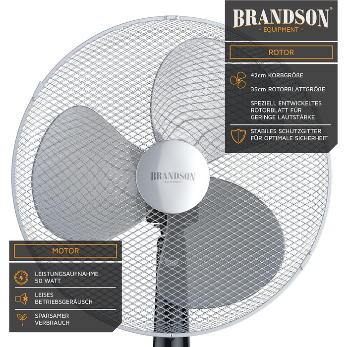 Вентилятор підлоговий Brandson 40 см срібно-чорний з осциляцією 80° та 3 швидкостями