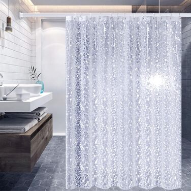 Душова завіса PEVA 300x200 см біла з крапками, антигрибкова, прозора, для ванни та душу, водонепроникна, прана