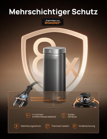 Електричний обігрівач DREO Solaris Slim H2: 2000W, керамічний, з термостатом, таймером, осциляцією, захистом від перегріву та перекидання, срібний