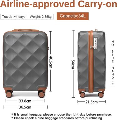 Жорсткий валізу для ручної поклажі British Traveller 54x36,5x21,5 см, ABS+PC, із TSA-замком, сірий, розмір M