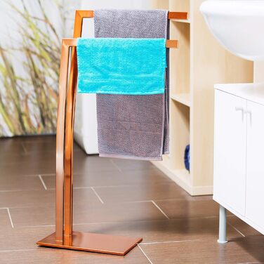 Підставка для рушників Relaxdays WIMEDO, 2 перекладини, 80x32x20 см, прямокутна основа, купер, нержавіюча сталь, для ванної кімнати
