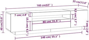 Тумба під телевізор vidaXL з LED підсвіткою, чорна, 160x35x40 см, сучасний ТВ стіл, медіа-комод