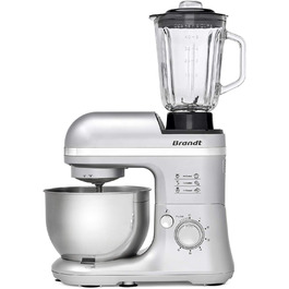 Кухонний комбайн Brandt KM650BS 650Вт, 4л, міксер 1.5л, 6 швидкостей, вінчик, тістоміс, насадки