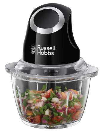 Подрібнювач овочів та фруктів Russell Hobbs Zerkleinerer Mini електричний (500 мл, чорний). Подрібнювач для м'яса, мультиподрібнювач з скляною ємністю та кришкою для зберігання